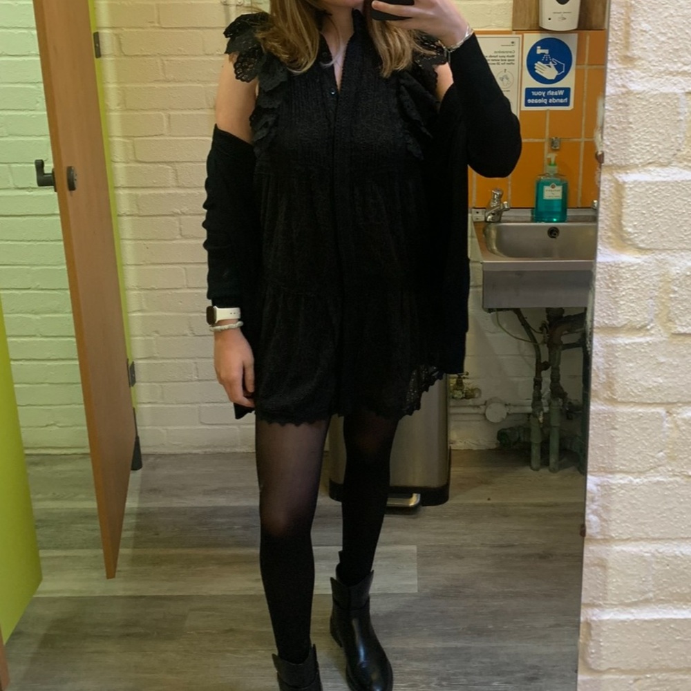 Alice + Olivia Black Eyelet Mini Dress